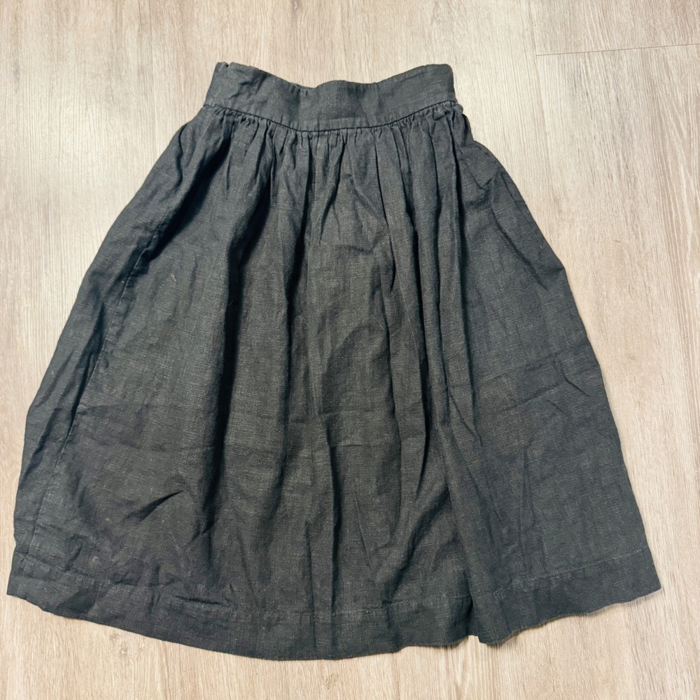 Ovate Black Linen Midi Skirt High Waisted A-Line Gathered Size S - Picture 2 of 7